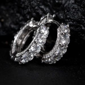 Mens Fully Iced Big Stone Sterling Silver Earrings